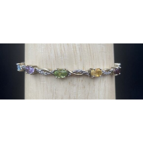 FAS Sterling Vermeil Bracelet Multi Color Gemstone Diamond Accent 2 Tone 7.5" - Picture 7 of 16
